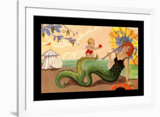 Mermaid With Parasol-Carlo Chiostri-Framed Art Print