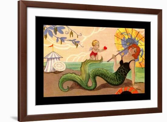 Mermaid With Parasol-Carlo Chiostri-Framed Art Print