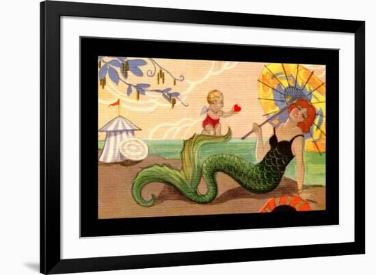 Mermaid With Parasol-Carlo Chiostri-Framed Art Print