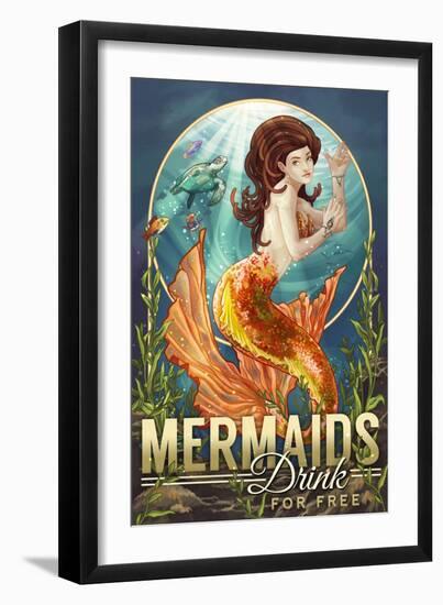 Mermaids Drink for Free-Lantern Press-Framed Premium Giclee Print