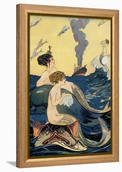 Mermaids Watching Ocean Liner-null-Framed Stretched Canvas