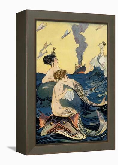 Mermaids Watching Ocean Liner-null-Framed Stretched Canvas