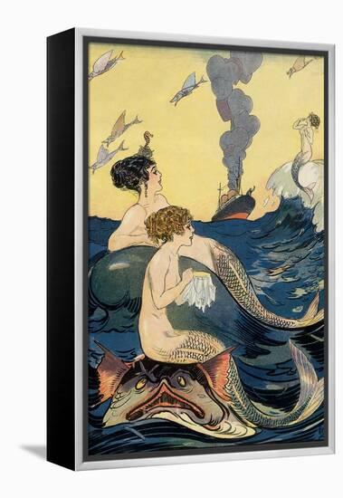 Mermaids Watching Ocean Liner-null-Framed Stretched Canvas
