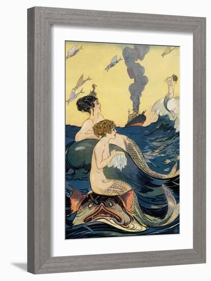 Mermaids Watching Ocean Liner-null-Framed Art Print