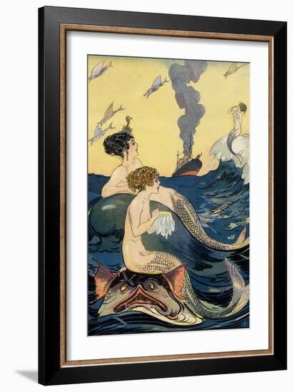 Mermaids Watching Ocean Liner-null-Framed Art Print