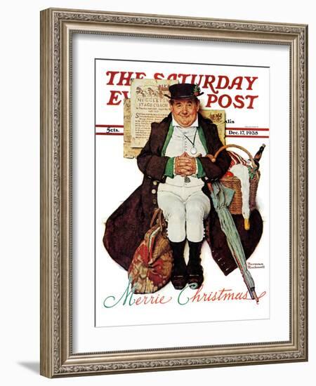 "Merrie Christmas" or Muggleston Coach Saturday Evening Post Cover, December 17,1938-Norman Rockwell-Framed Giclee Print