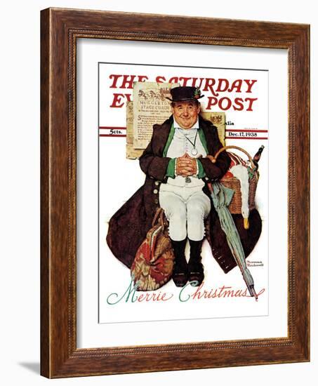 "Merrie Christmas" or Muggleston Coach Saturday Evening Post Cover, December 17,1938-Norman Rockwell-Framed Giclee Print