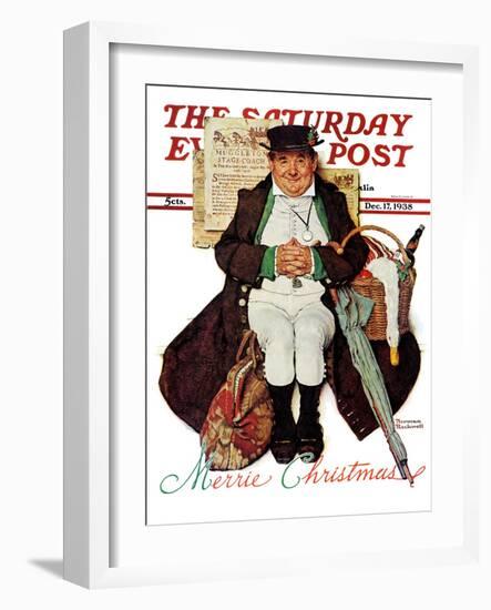 "Merrie Christmas" or Muggleston Coach Saturday Evening Post Cover, December 17,1938-Norman Rockwell-Framed Giclee Print