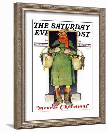 "Merrie Christmas" Saturday Evening Post Cover, December 10,1932-Norman Rockwell-Framed Giclee Print