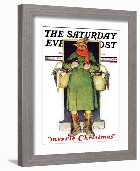 "Merrie Christmas" Saturday Evening Post Cover, December 10,1932-Norman Rockwell-Framed Giclee Print