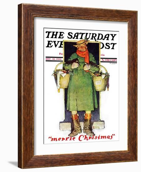 "Merrie Christmas" Saturday Evening Post Cover, December 10,1932-Norman Rockwell-Framed Giclee Print