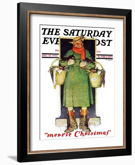 "Merrie Christmas" Saturday Evening Post Cover, December 10,1932-Norman Rockwell-Framed Giclee Print