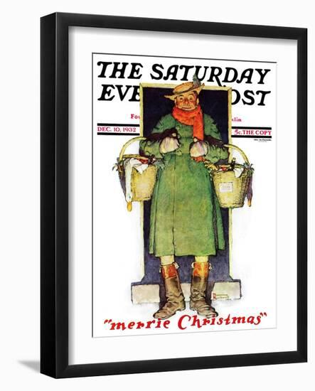 "Merrie Christmas" Saturday Evening Post Cover, December 10,1932-Norman Rockwell-Framed Giclee Print