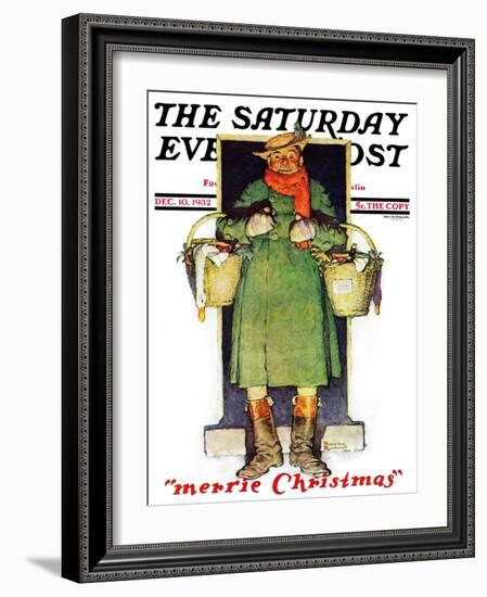 "Merrie Christmas" Saturday Evening Post Cover, December 10,1932-Norman Rockwell-Framed Giclee Print