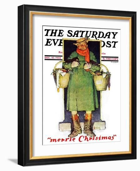 "Merrie Christmas" Saturday Evening Post Cover, December 10,1932-Norman Rockwell-Framed Giclee Print