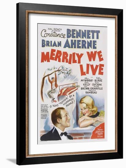 Merrily We Live, from Left: Brian Ahern, Constance Bennett, 1938-null-Framed Art Print