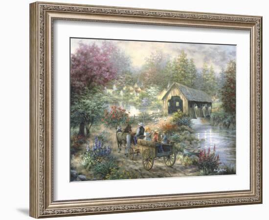 Merriment at Covered Bridge-Nicky Boehme-Framed Giclee Print