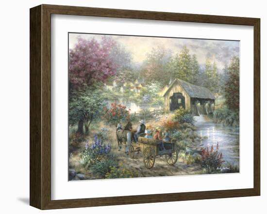 Merriment at Covered Bridge-Nicky Boehme-Framed Giclee Print