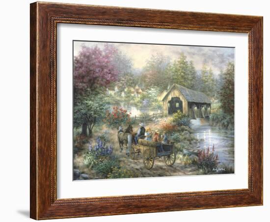 Merriment at Covered Bridge-Nicky Boehme-Framed Giclee Print