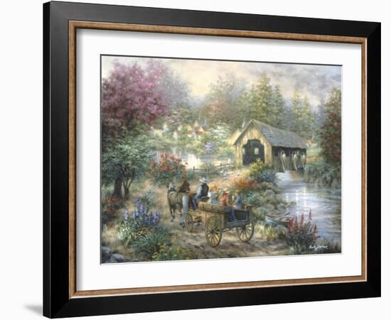 Merriment at Covered Bridge-Nicky Boehme-Framed Giclee Print