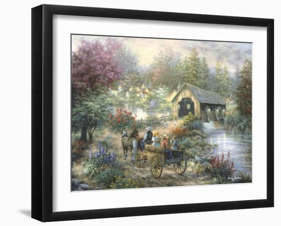 Merriment at Covered Bridge-Nicky Boehme-Framed Giclee Print