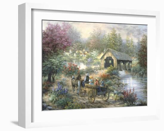 Merriment at Covered Bridge-Nicky Boehme-Framed Giclee Print