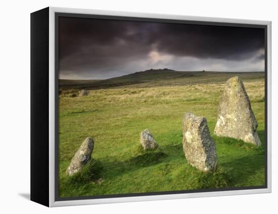 Merrivale Stone Row, Stormy Evening, Dartmoor Np, Devon, Uk. September 2008-Ross Hoddinott-Framed Premier Image Canvas