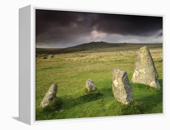 Merrivale Stone Row, Stormy Evening, Dartmoor Np, Devon, Uk. September 2008-Ross Hoddinott-Framed Premier Image Canvas