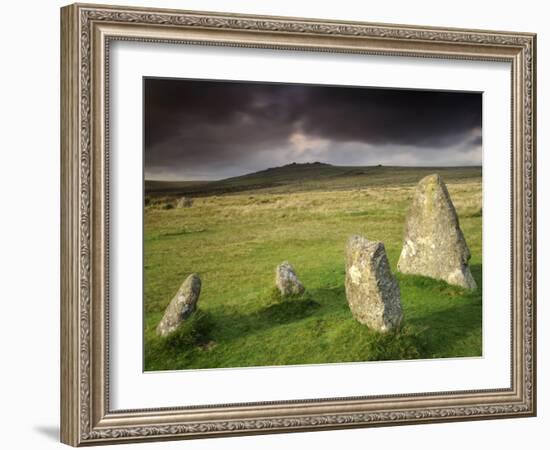 Merrivale Stone Row, Stormy Evening, Dartmoor Np, Devon, Uk. September 2008-Ross Hoddinott-Framed Photographic Print