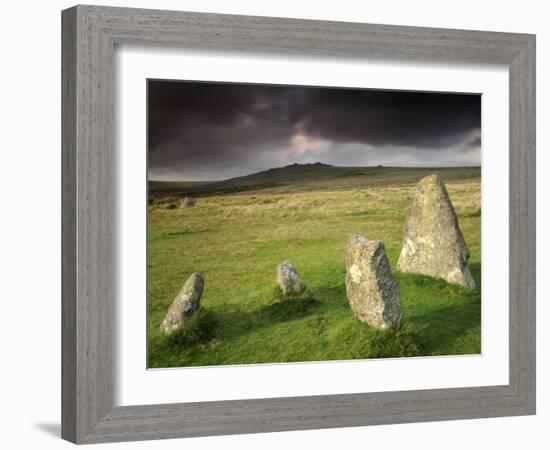 Merrivale Stone Row, Stormy Evening, Dartmoor Np, Devon, Uk. September 2008-Ross Hoddinott-Framed Photographic Print