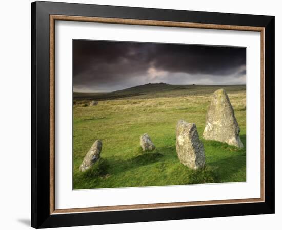 Merrivale Stone Row, Stormy Evening, Dartmoor Np, Devon, Uk. September 2008-Ross Hoddinott-Framed Photographic Print