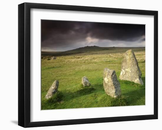 Merrivale Stone Row, Stormy Evening, Dartmoor Np, Devon, Uk. September 2008-Ross Hoddinott-Framed Photographic Print