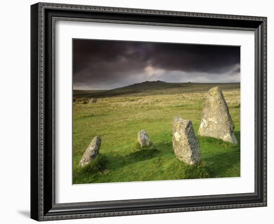 Merrivale Stone Row, Stormy Evening, Dartmoor Np, Devon, Uk. September 2008-Ross Hoddinott-Framed Photographic Print