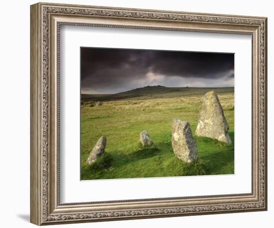 Merrivale Stone Row, Stormy Evening, Dartmoor Np, Devon, Uk. September 2008-Ross Hoddinott-Framed Photographic Print