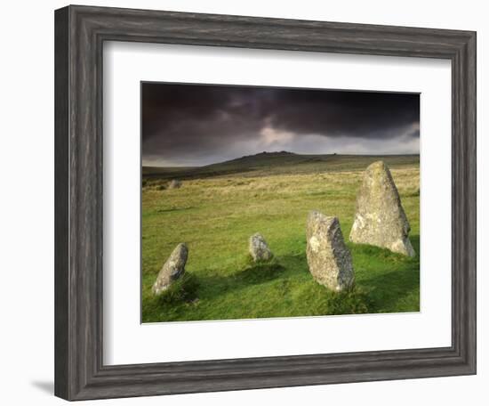 Merrivale Stone Row, Stormy Evening, Dartmoor Np, Devon, Uk. September 2008-Ross Hoddinott-Framed Photographic Print