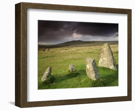 Merrivale Stone Row, Stormy Evening, Dartmoor Np, Devon, Uk. September 2008-Ross Hoddinott-Framed Photographic Print