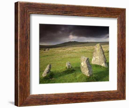 Merrivale Stone Row, Stormy Evening, Dartmoor Np, Devon, Uk. September 2008-Ross Hoddinott-Framed Photographic Print