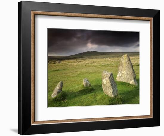 Merrivale Stone Row, Stormy Evening, Dartmoor Np, Devon, Uk. September 2008-Ross Hoddinott-Framed Photographic Print