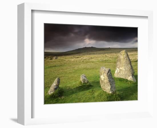 Merrivale Stone Row, Stormy Evening, Dartmoor Np, Devon, Uk. September 2008-Ross Hoddinott-Framed Photographic Print