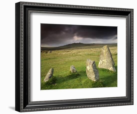 Merrivale Stone Row, Stormy Evening, Dartmoor Np, Devon, Uk. September 2008-Ross Hoddinott-Framed Photographic Print