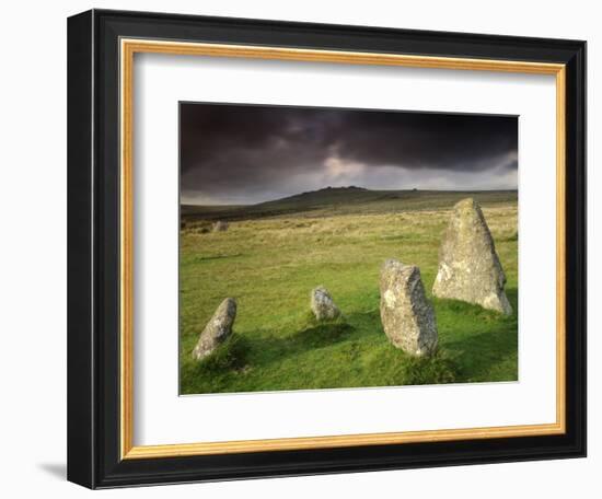 Merrivale Stone Row, Stormy Evening, Dartmoor Np, Devon, Uk. September 2008-Ross Hoddinott-Framed Photographic Print