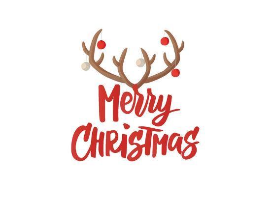 Merry Christmas Card Design With Hand Drawn Text Reindeer Horns With Christmas Balls Decoration C Art Print Olga Lebedeva Art Com