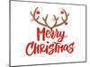 Merry Christmas Card Design with Hand Drawn Text. Reindeer Horns with Christmas Balls Decoration. C-Olga Lebedeva-Mounted Art Print