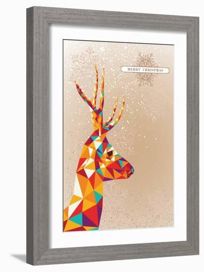 Merry Christmas Colorful Reindeer Illustration-cienpies-Framed Art Print