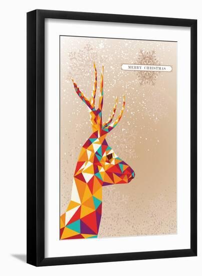 Merry Christmas Colorful Reindeer Illustration-cienpies-Framed Art Print