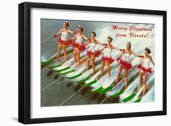 Merry Christmas from Florida, Water Skiers-null-Framed Art Print