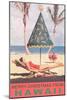 Merry Christmas from Hawaii, Conical Umbrella on Beach-null-Mounted Art Print