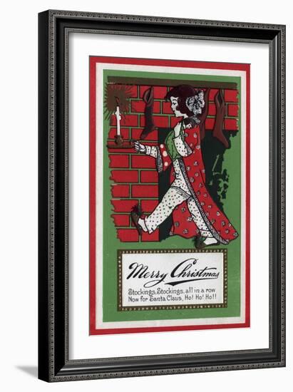 Merry Christmas - Girl Holding Doll and Candlestick-Lantern Press-Framed Art Print