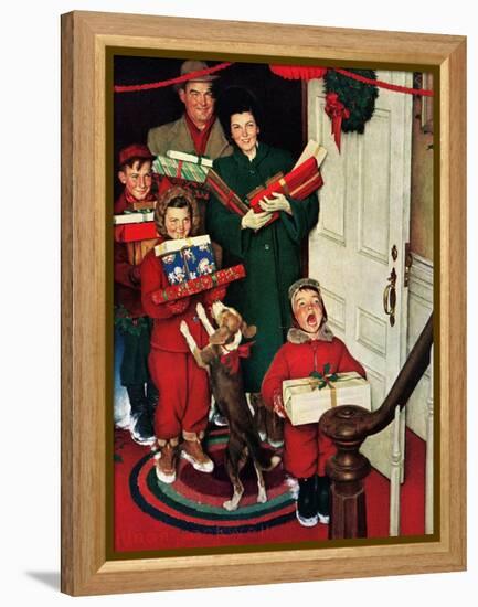 ”Merry Christmas, Grandma!’-Norman Rockwell-Framed Premier Image Canvas