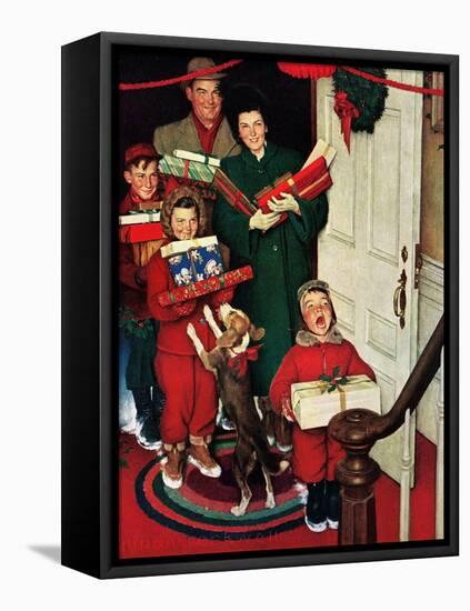 ”Merry Christmas, Grandma!’-Norman Rockwell-Framed Premier Image Canvas